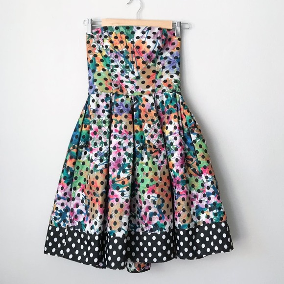 Anthropologie Sz 0 Corey Lynn Calter Polka Dot Strapless Floral Dress Was $298 - Picture 1 of 11